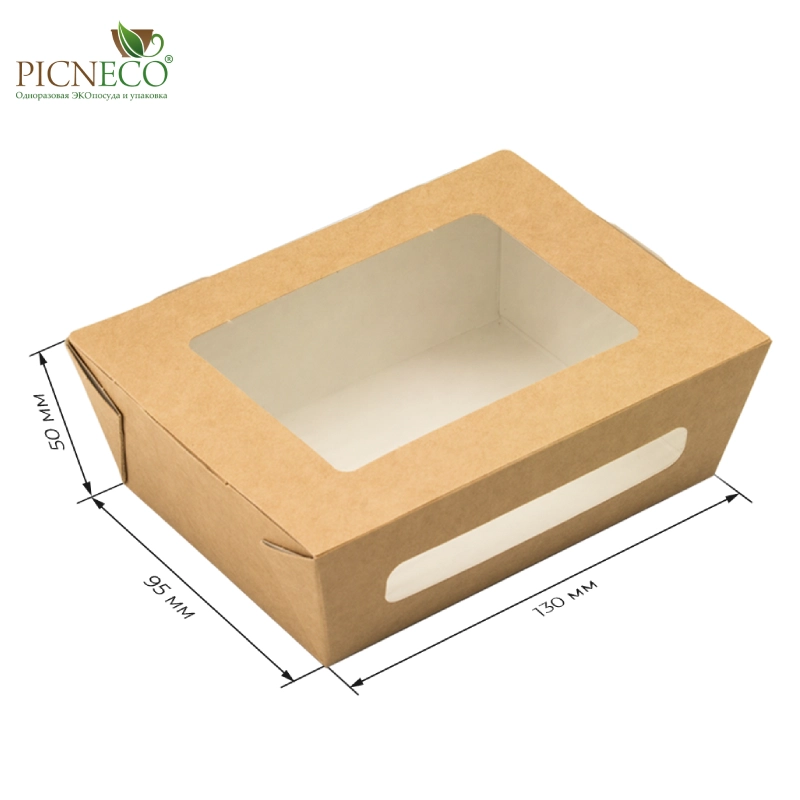 товар Контейнер бумажный, совмещенная крышка с окном, 600мл, 150*115*50 мм, крафт BK006